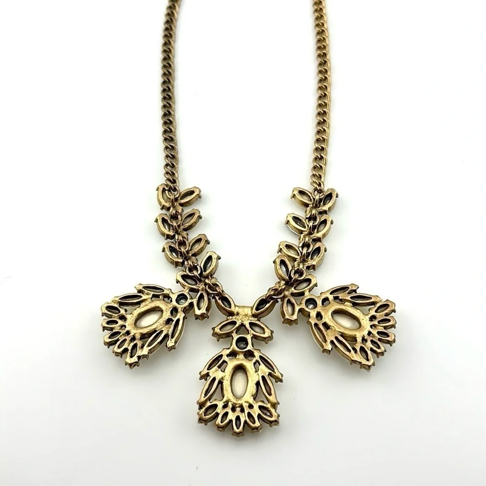 NWT J. Crew Necklace in Beige Off-White with Rhinestones & Gold-tone Chain